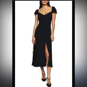 Reformation Baxley Flutter Sleeve Midi Dress Black Womens Size 8